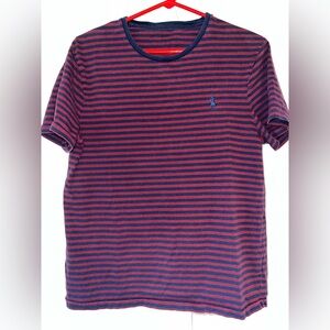 Polo by Ralph Lauren Men's Navy and Red Striped Tee Large